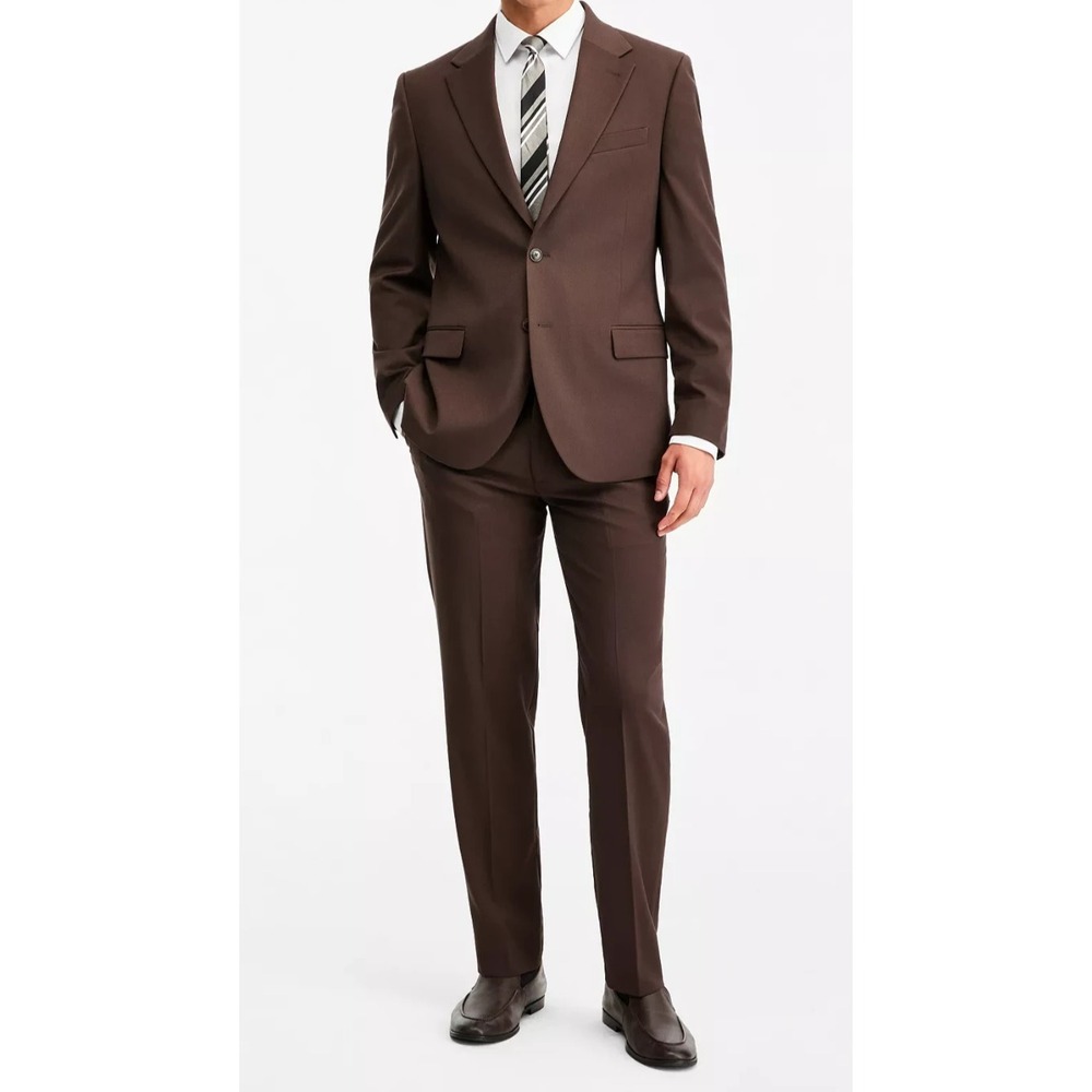 Nautica Mens 36S 30x28 Modern-Fit Stretch 2-Piece Suit Brown NAF4450